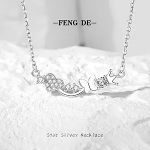 925 Sterling Silver Zirconia Heart Butterfly Crown Pendant Necklace For Women Light Luxury Elegant Sweet Choker Jewelry Gift