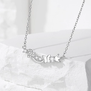 Elegant S925 silver necklace with heart, butterfly and crown zircon pendant charms