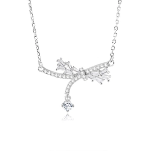 Elegant S925 sterling silver bowknot necklace featuring sparkling cubic zirconia stones