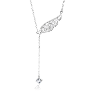 Elegante collana in argento sterling S925 con ciondolo ad ala e nappe in cristallo