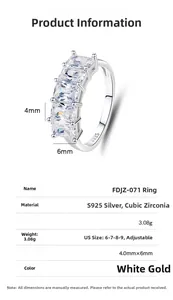 Macro detail of S925 sterling silver ring with five square-cut cubic zirconia stones