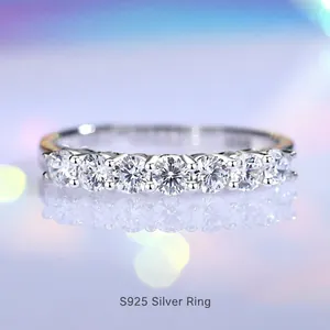 Sparkling S925 sterling silver eternity ring featuring brilliant round cut pave set stones