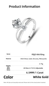 Detail of 1ct Moissanite crown ring in S925 silver with adjustable crossover band