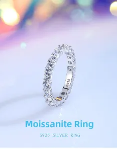 Close-up of S925 silver ring featuring full circle moissanite stones and S925 engraving