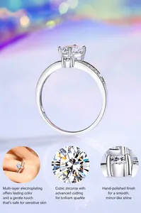 Macro shot of 1 carat moissanite crown ring with mirror polished S925 silver details