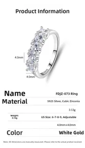 Size chart showing S925 silver ring specifications with 4mm cubic zirconia details