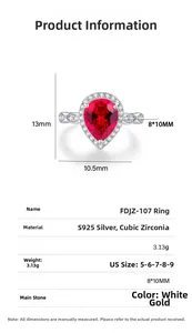 Détails de bague en argent S925 rubis poire avec taille de pierre et informations