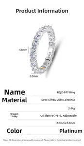 Macro view of S925 sterling silver ring band with 3.0mm cubic zirconia pavé setting