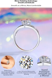 Macro detail of a 925 silver moissanite ring with crown setting and six-prong mount