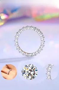 Detail of eternity ring with cubic zirconia stones and mirror-polished silver finish