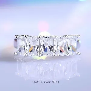 S925 Sterling Silver Rectangular Zirconia Row Ring Minimalist Fashion Finger Band Jewelry For Women High Fire Zirconia Ring