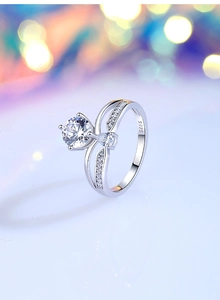 Detailed view of S925 sterling silver band with hallmark and moissanite crown setting