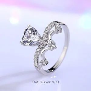 Anello Corona a Cuore in Argento Sterling S925 per Donna Lussuoso Zirconia Intarsiato Matrimonio Fidanzamento Anello Elegante Moda Gioielli