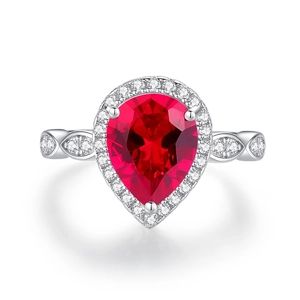 Bague élégante en argent S925 avec rubis rouge taille poire et anneau marquise