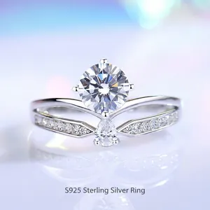 Luxury S925 Sterling Silver Moissanite Ring For Women Crown Design 1 Carat D Color Inlaid Zirconia Engagement Wedding Jewelry Gift