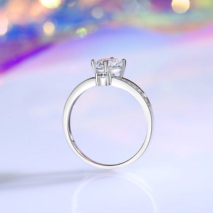 1ct D color moissanite crown ring in S925 sterling silver with elegant four-prong setting