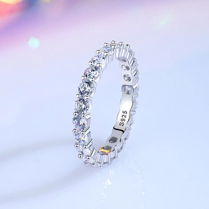 Classic S925 sterling silver eternity ring with sparkling full circle zircon inlay