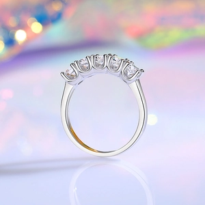 Classic 925 sterling silver ring with five brilliant moissanite stones in prong setting