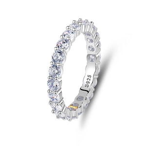 Minimalist S925 sterling silver eternity band ring with sparkling cubic zirconia stones