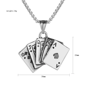 Detail showing vintage poker spade royal flush pendant dimensions 38mm x 25mm and 14g weight