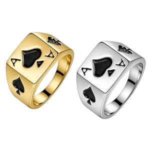 Anello a Sigillo Asso di Picche in Acciaio al Titanio da Uomo Vintage Punk Oro Colore Acciaio Lucidato Gioielli di Moda
