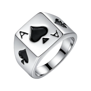 Anello punk in acciaio inossidabile lucido per uomo con design Asso di Picche in smalto nero