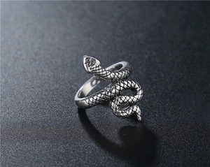 Détail macro de la bague serpent punk rétro avec texture d'écailles oxydées et fini argent