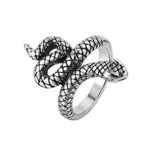 Bague Serpent en Acier Inoxydable Rétro Punk Gothique Enroulé Animal Wrap Bijoux de Doigt pour Hommes Femmes Mode Bagues à Écailles Texturées