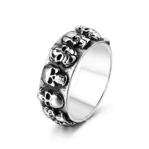 Bague Tête de Mort Gothique Acier Inoxydable Bosselé Homme Punk Band Vintage Usé Biker Bijoux Rétro Individualité Bague