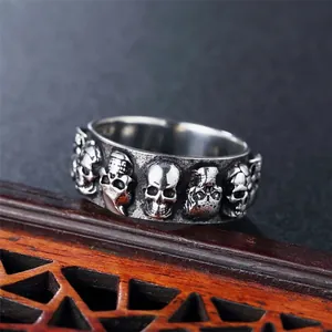 Bague tête de mort punk gothique pour homme en acier inoxydable vintage avec anneau large