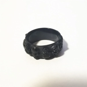 Bague tête de mort punk rock vintage en acier inoxydable noir poli pour bijoux gothiques