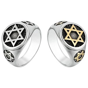 Vintage Men Stainless Steel Star of David Ring Religious Hexagram Signet Ring Retro Antiqued Jewish Jewelry For Men Gift