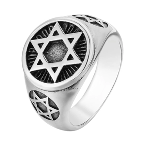 Vintage stainless steel Star of David ring with retro oxidized finish for men