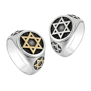 Vintage stainless steel Star of David rings in silver and gold two-tone finish