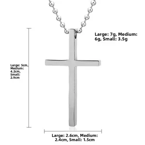 Size chart for cross pendants in large, medium and small with detailed dimensions