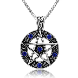Collier Pendentif Pentagramme en Acier Titane Vintage Avec Nœud Celtique Incrusté de Strass Bijoux Gothiques Mystérieux