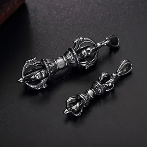 Vintage style stainless steel Vajra pestle pendants in two sizes with antique finish