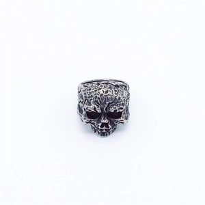 Retro gothic skull ring in vintage silver titanium steel for men with embossed texture