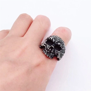 Gothic retro biochemical skull ring for men in vintage stainless steel finish