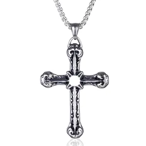 Ciondolo Croce Gotica Vintage per Uomo in Acciaio al Titanio Goffrato Gioielli Religiosi Ciondolo Solo Senza Catena