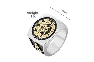 Detail view of Masonic double eagle ring with size 19mm and 15g weight markers