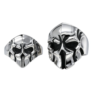 Retro spartan helmet skull ring in dark titanium steel with gothic punk style design