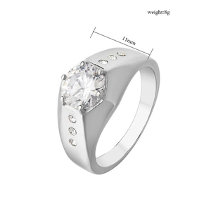 Détails de la bague en acier titane argenté et zircon avec spécifications de taille