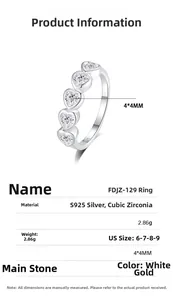 Detailed close-up of S925 sterling silver ring featuring five heart-shaped cubic zirconia