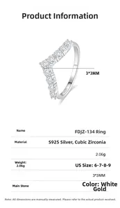 Detailed specs of S925 sterling silver V-shaped chevron ring with cubic zirconia stones