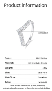 Macro shot of V-shaped S925 sterling silver ring with cubic zirconia inlay details