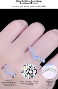 Detail of V-shaped S925 silver ring with cubic zirconia and hand-polished finish