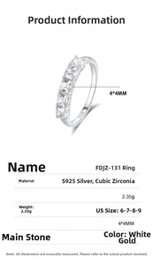 Detailed specs for S925 silver ring with 5 square cubic zirconia stones and 4x4mm main gem