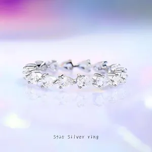 925 Sterling Silver Pear Zirconia Eternity Ring Stackable Engagement Band For Women Fashion Wedding Jewelry Finger Ring