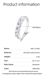 Detailed size chart for S925 silver eternity ring with square cubic zirconia stones